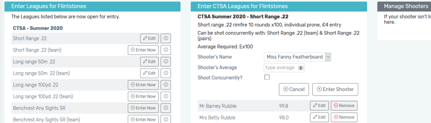 Enter club shooters into any open leagues run on this site